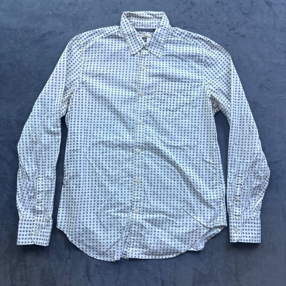 Levis Mens Long Sleeve Button Down Shirt White Brown Geometric Print Large